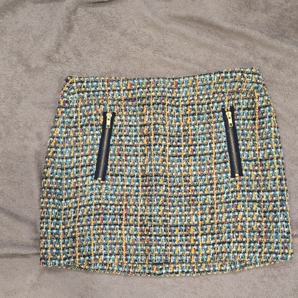 J. Crew Tweed Zipper Pocket Mini Skirt Women Size 6 Multicolor Preppy Casual